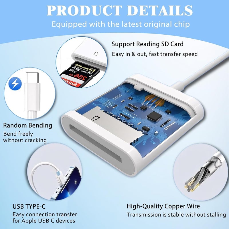MTIQHS iPhone SD Card Reader USB C, Digital Camera Adapter iPhone 17, Trail Camera SD Card Reader USB C Memory Card Reader for iPhone 17/16/15/iPad/MacBook/iMac/Galaxy/Android - Image 3